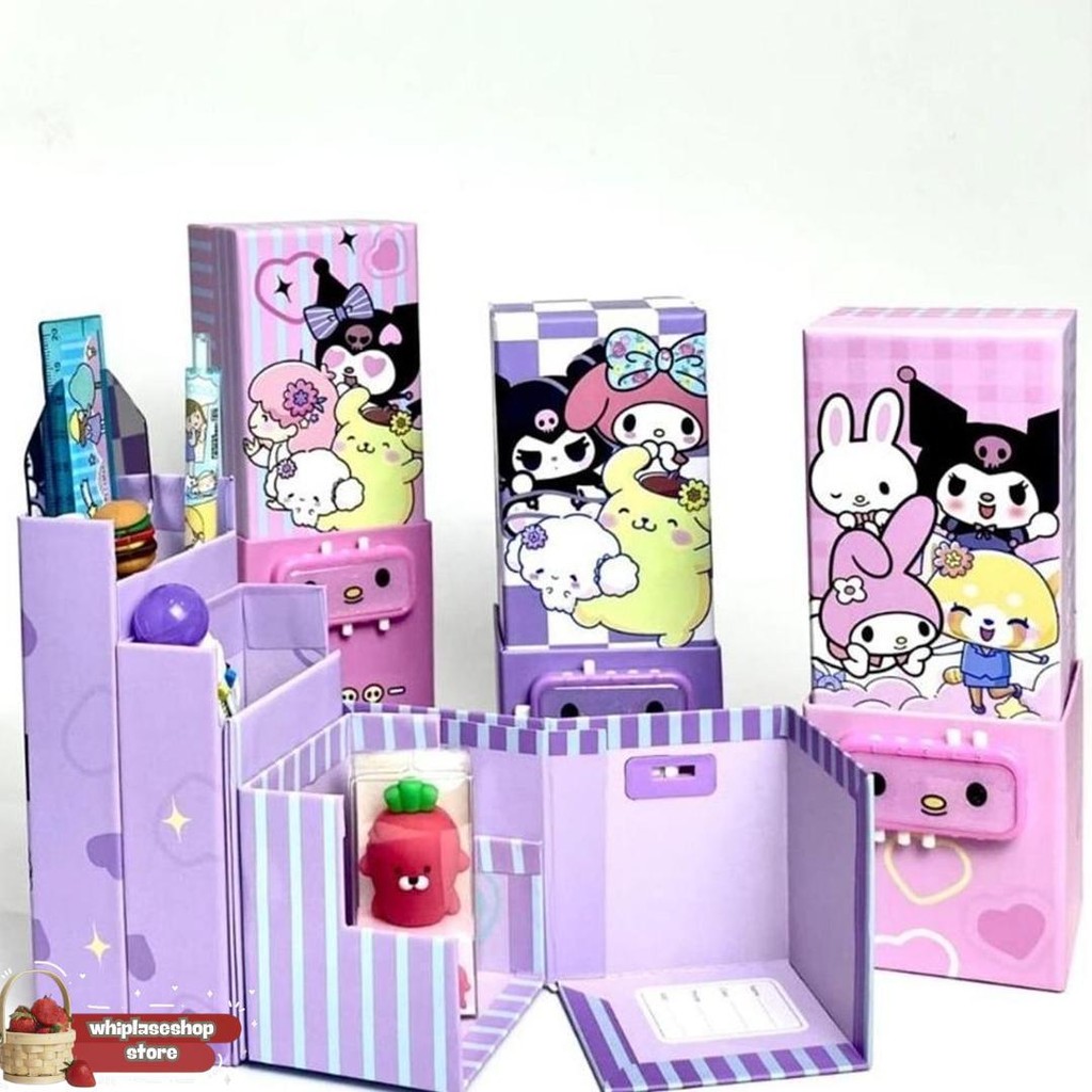 

(Pascode Sanrio) Kotak Tempat Tepak Pensil Pencil Case Dengan Kunci Pin Passcode Password Sandi Bahan Karton Lucu Motif Karaktet Sanrio Kuromi Melody Cinamonroll Pompompurin Tebal Premium Cod