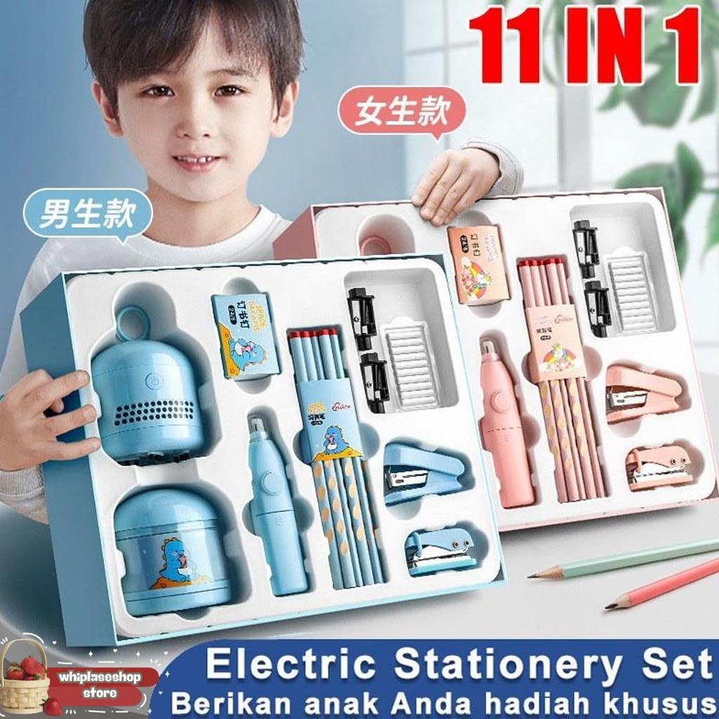 

Electric Stationery Set Set Alat Tulis Elektronik Rautan Penghapus Vacuum Pensil 11In1 Sekolah Sets Kilat