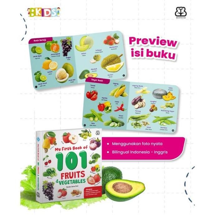 

BOARDBOOK PENGENALAN OBJEK BUAH DAN SAYUR MY FIRST BOOK OF 101 FRUITS & VEGETABLES BILINGUAL BOARDBOOK (1-5 TAHUN)