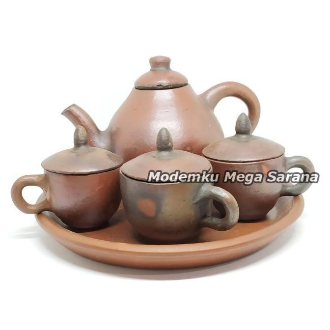Mega Sale Set Teko Cangkir Teh Poci Gerabah Tanah Liat Tradisional Termurah