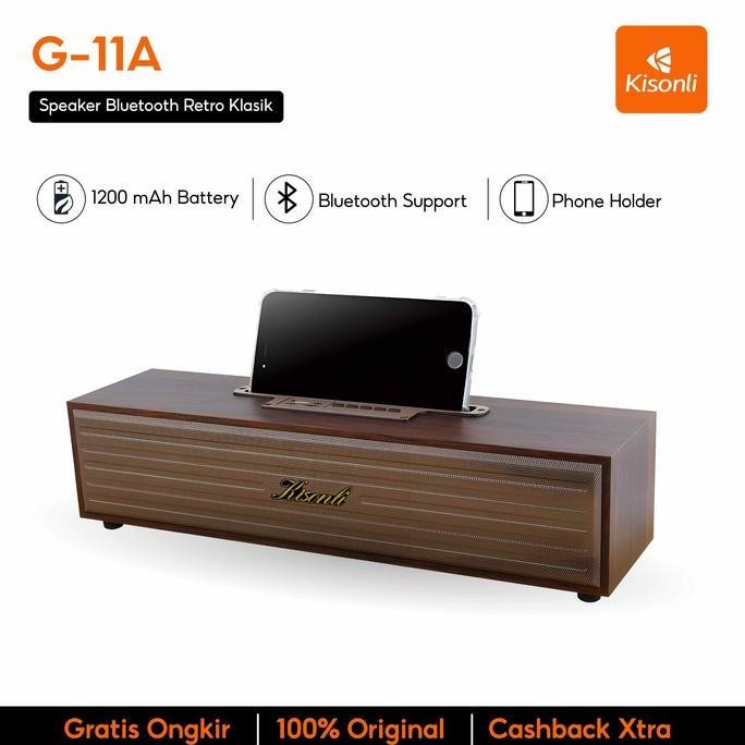 Promo Kisonli - Speaker Bluetooth Retro Klasik Bahan Kayu Asli Memiliki Phone Holder G-11A