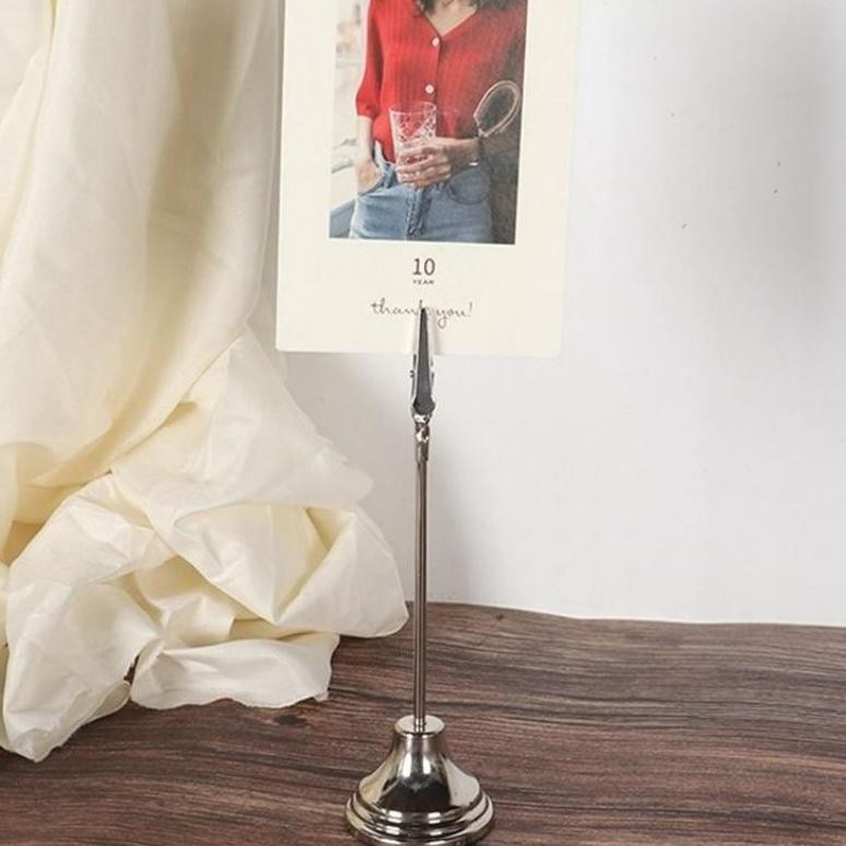 

th-23 Tiang Nomor Meja Stainless Steel Table Number Holder Menu Stand Photo Card Holder Hemat