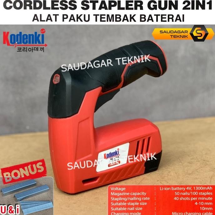 

TERMURAH - Cordless Stapler Gun Kodenki Mesin Paku Staples Tembak Baterai 2 In 1