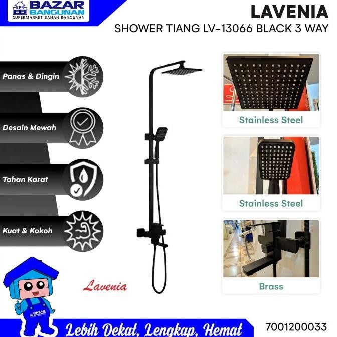 Shower Tiang Lever Column Set Lavenia Lv13066 Lv 13066 Black 3 Way Original Dan Terpercaya