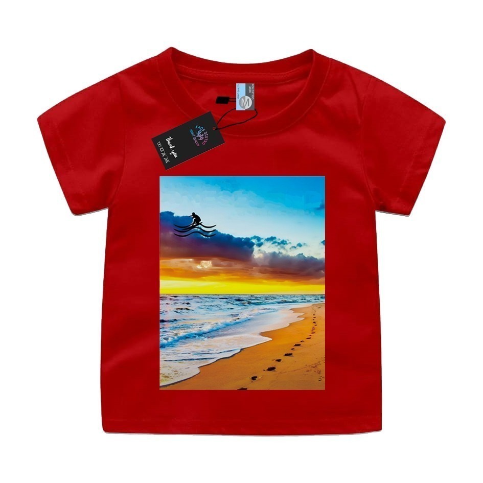 Kaos Anak Laki dan anak Perempuan Motif Pantai Sablon digital dtf