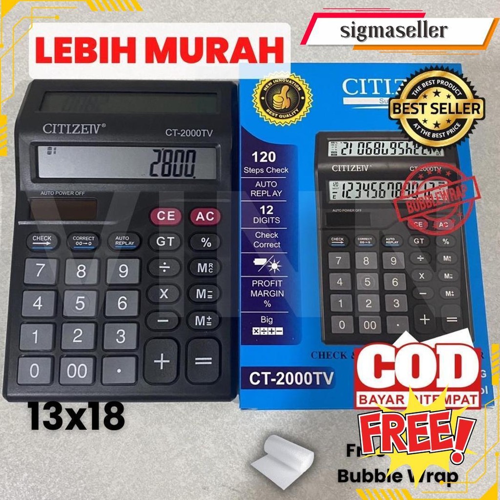 

Kalkulator 2 Layar Ct-2000Tv 12 Digit Murah | Citizeiv Kalkulator Check Dual 2 Power - Calculator Dagang Besar - Kalkulator Warung Cod
