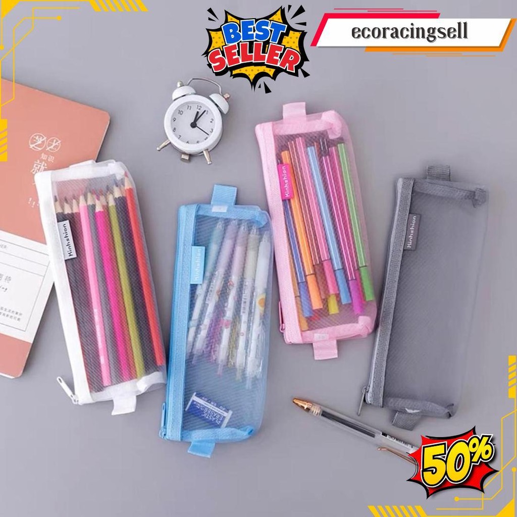 

Kotak Pensil Polos Mesh Jaring Transparan / Tempat Pensil Kapasitas Besar Kotak Pensil Laki Laki Cowok / Make Up Pouch Bening Polos Original Produk