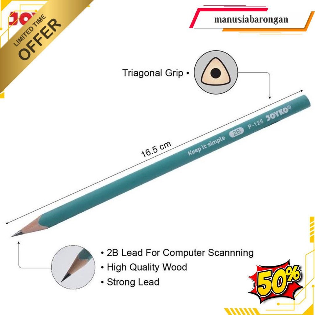 

(1Pack) Pensil Pencil Joyko P-125 2B 1 Box 12 Pcs Original Produk