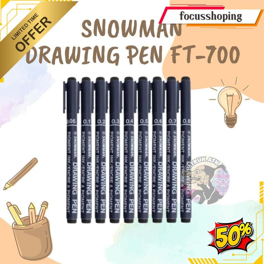 

[Pcs] Drawing Pen Calligraphy Pen Snowman Ft-700 Ft700 0.1 / 0.2 / 0.3 / 0.4 / 0.5 / 0.6 / 0.7 / 0.8 / 1.0 / 2.0 / 3.0 Hitam Siap Kirim