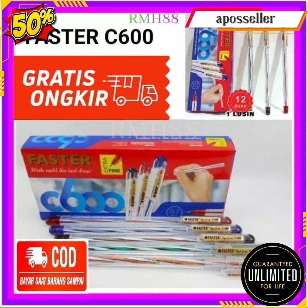 

Bolpen Pulpen Bolpoin Pena Faster C600 / C 600 / C-600 Extra Fine 0.7Mm Perpak Terlaris