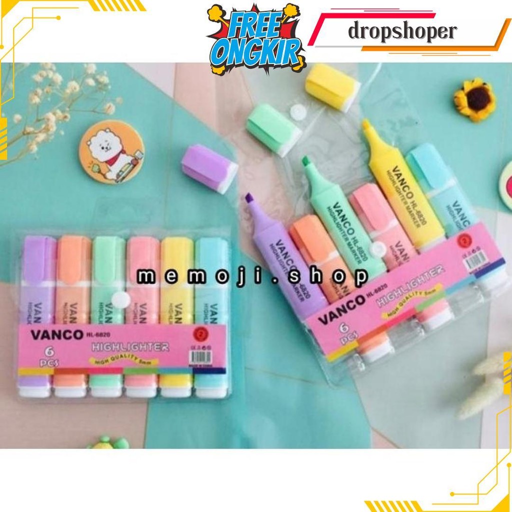 

Highlighter Pastel 6 Warna, Tinta Tahan Lama, Isi 6Pc Bisa Cod
