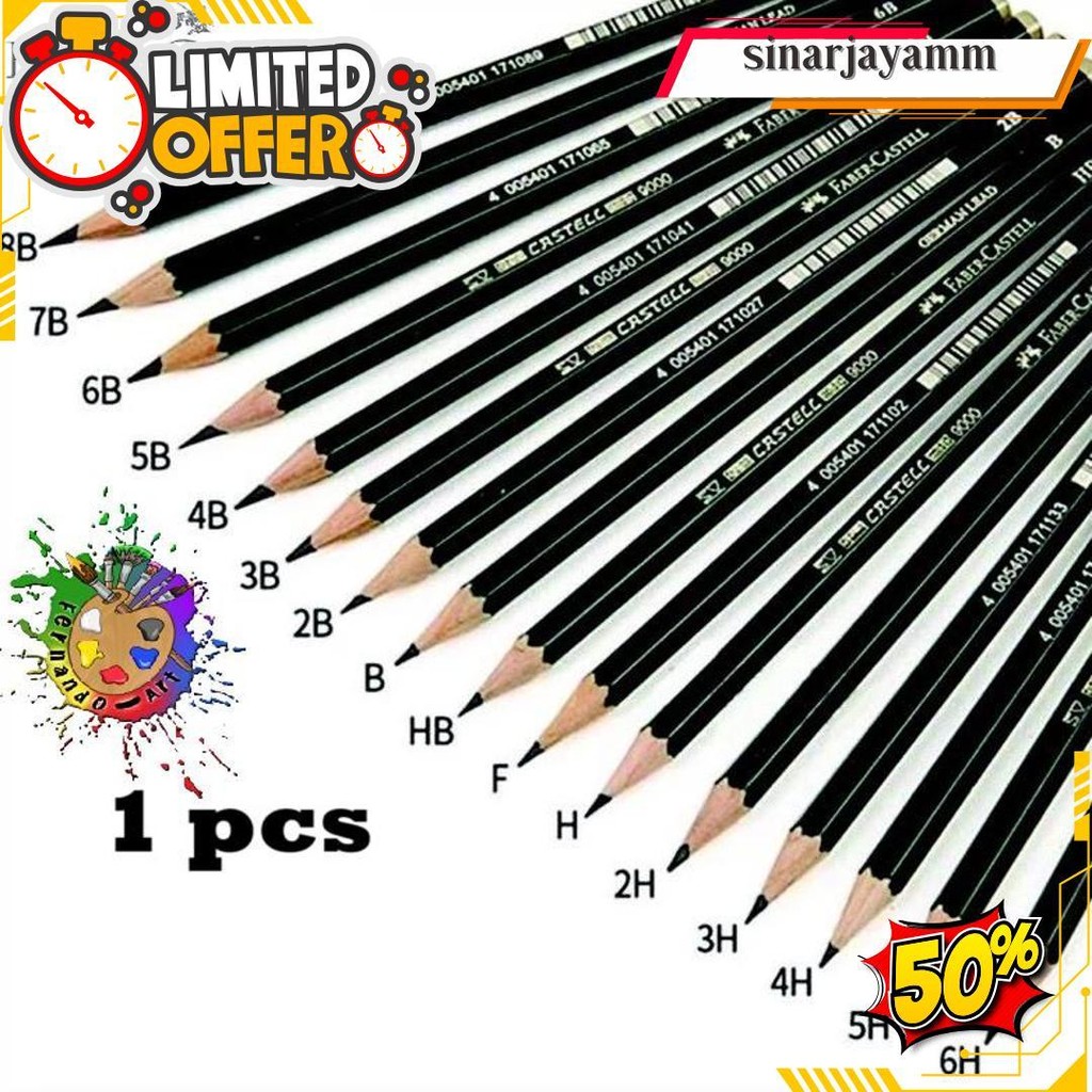 

Graphite Pencils Faber Castel F H-6H B-8B / Pensil Sketch F H-6H B-8B Terlaris