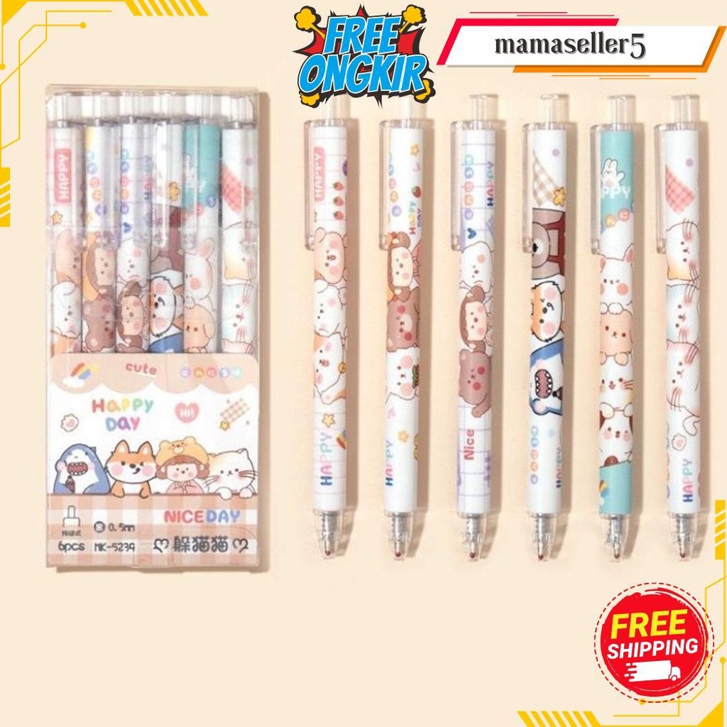

Pulpen Gel Lucu Set 6In1 / Pulpen Tinta Hitam / Pulpen Gel Hitam Set / Pulpen 1 Pack Bisa Cod