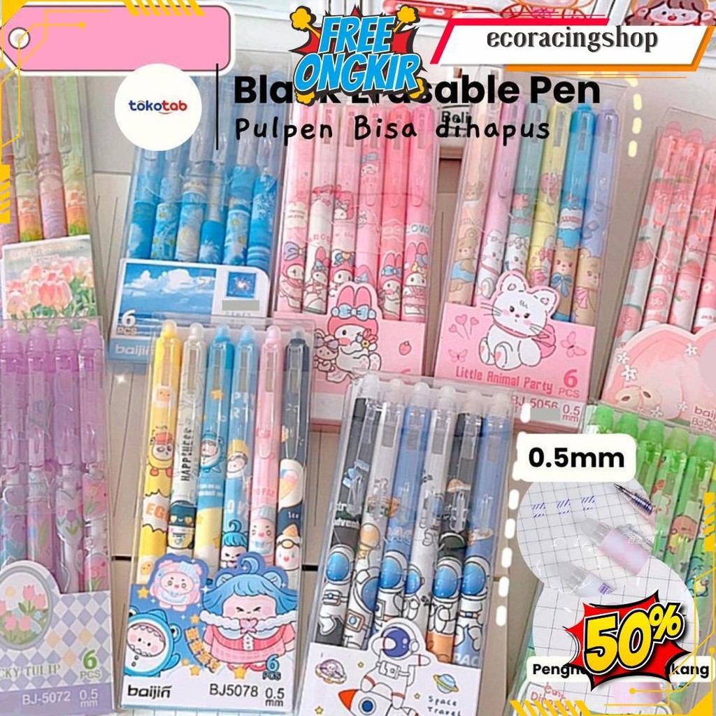 

Tokotab - [Set/6Pcs] Pulpen Erasable Bolpen Gel Hapus 0.5Mm Hitam Pulpen Gel Hapus / Erasable Pen Bolpen Bisa Dihapus Terlaris