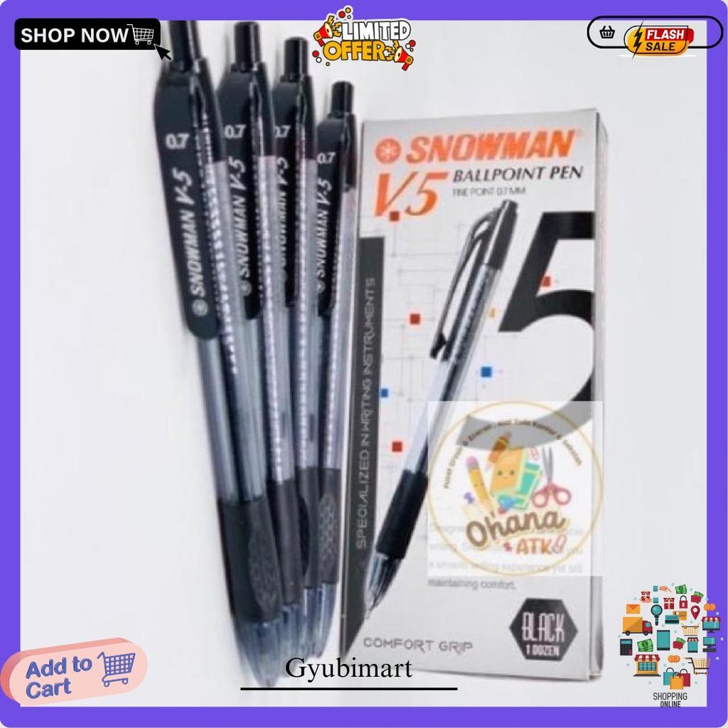 

(1Pack) Pulpen Snowman V5 0.7Mm Ballpoint Pen Gratis Ongkir