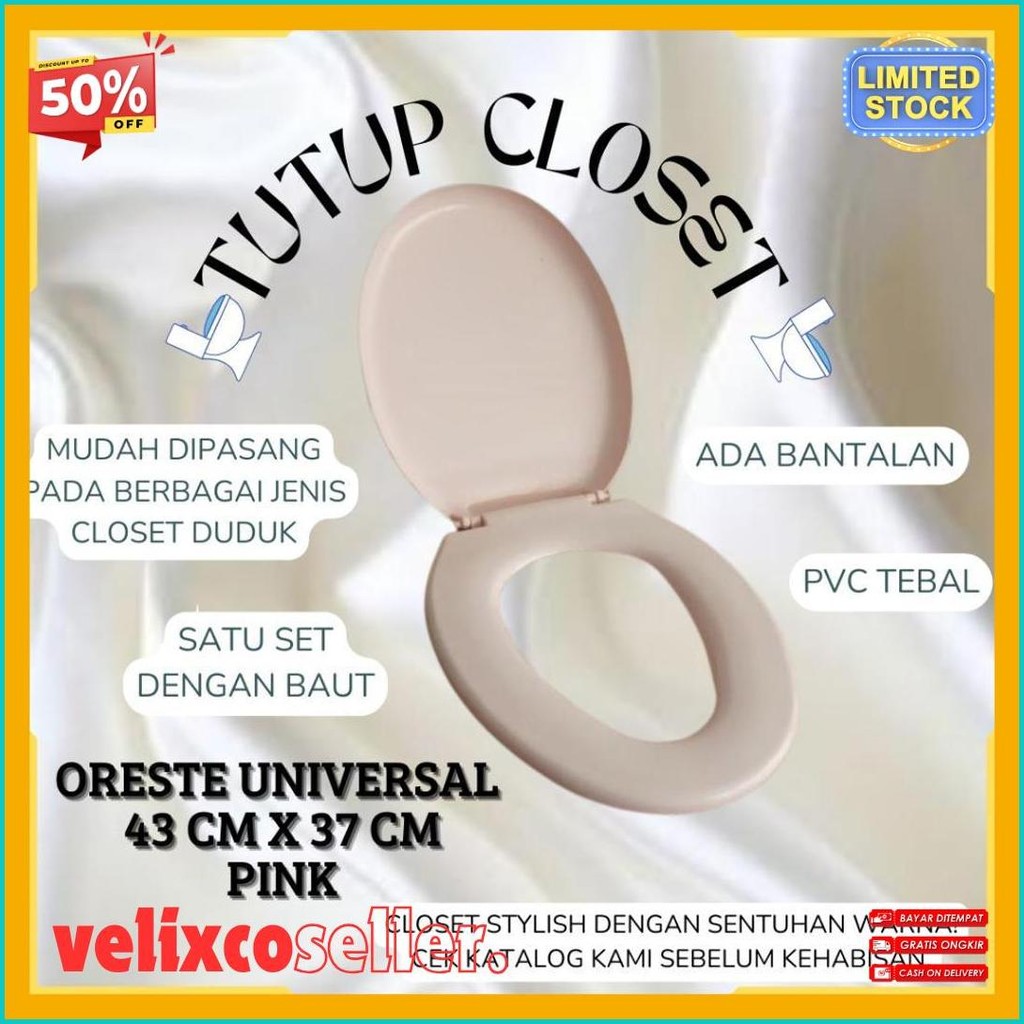 1 Set Tutup Kloset Oreste Duduk Universal / Warna Putih Biru Hijau Pink Maroon / Pvc Tebal / Toto Te