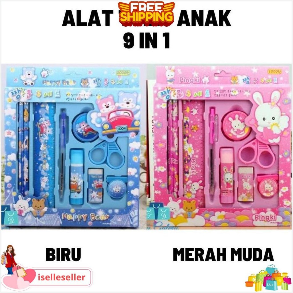 

2009 Pencil Set 9 In 1 Alat Tulis Sekolah Anak Lengkap S1129 Original Produk