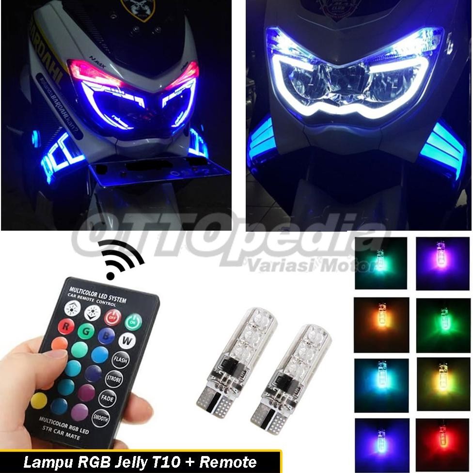 Terbaru Lampu LED Sen Sein Senja Colok T10 Dop Jely Kedip DRL Flash RGB + Remote Mobil Motor Nmax Ae