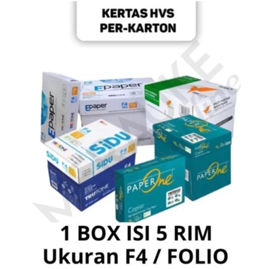 

TERLARIS - Kertas HVS F4 / Folio 70 75 gsm PER-KARTON (1 KARTON / DUS isi 5 RIM) - SIDU Paperone PP Lite Bmo Aone Maxi Brite Natural Kertas Fotocopy Folio 1 BOX