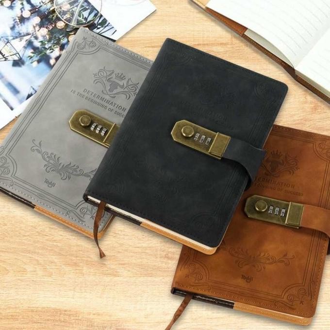 

Sale!! Buku Catatan Notebook Diary Harian A5 Cover Kulit Pu Kunci Password