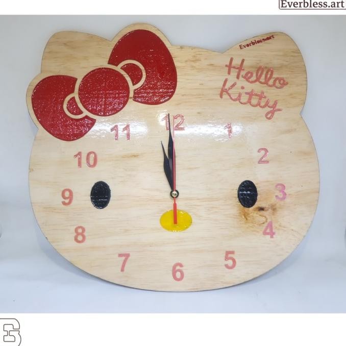 Ready...Ready...Ready...] Jam dinding Souvenir kayu grafir hello kitty warna hiasan dinding unik