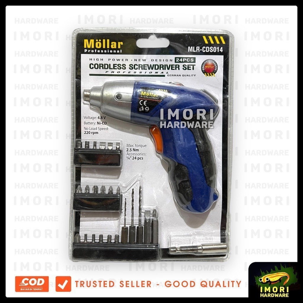 MOLLAR Cordless Screwdriver Drill Set 24 pcs CDS014 Bor Baterai Obeng