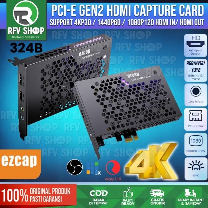 Ezcap 324B Pcie Gen2 Pci Hdmi Video Capture  Card Live 4K 324 New Stok