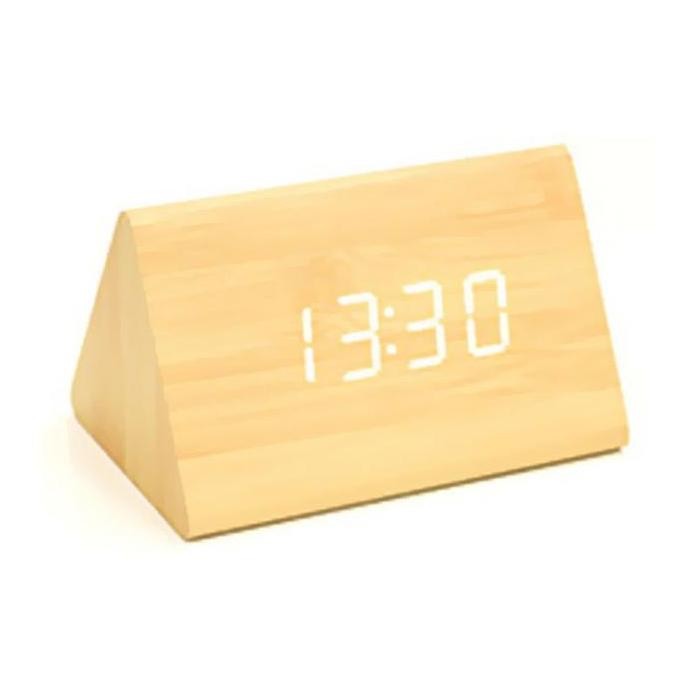 

Jam Meja Kayu Alarm Temperatur Digital Triangle/ Jam Estetik + SUHU / ESTETIK JAM WEKER / Jam Meja Digital Led Motif Kayu LFS