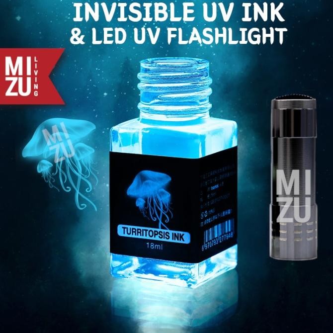 

Promo!! Mizu Turritopsis Uv Invisible Fountain Pen Ink + Uv Light Tinta+Senter