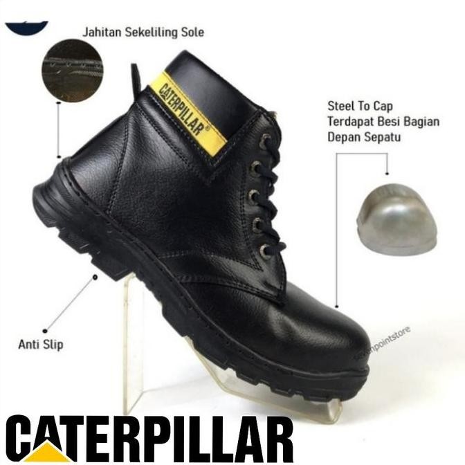 Sepatu Safety Boot Pria Wanita Caterpillar_Ujung Besi / Sepatu Kerja Proyek Pabrik Chef Kitchen Spbu