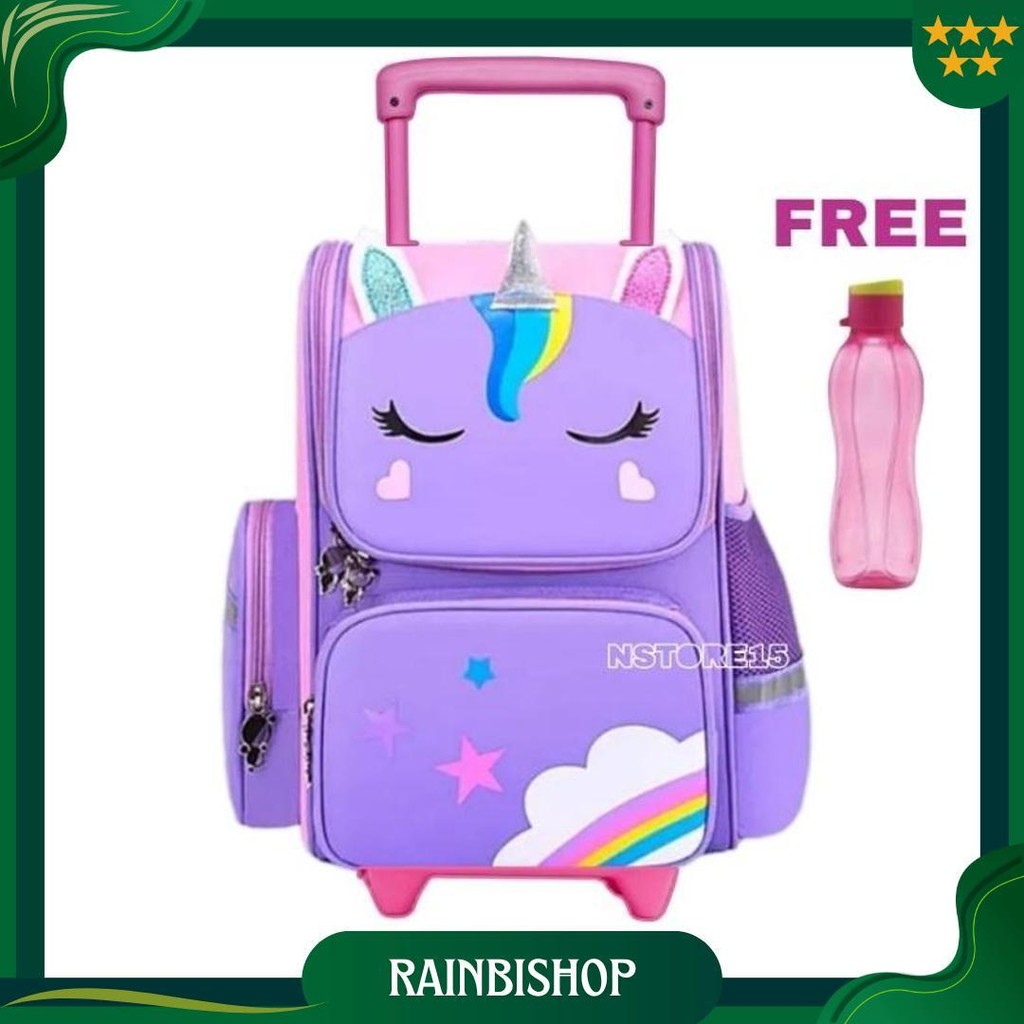 Troli Anak Sd Tas Unicorn Karakter Ransel Dorong Anak Perempuan Free Botol Minum Ori