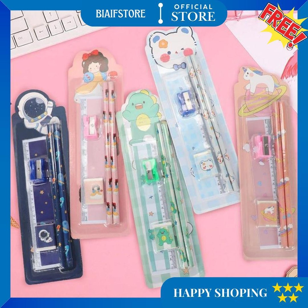 

Alat Tulis Set Mini Stationary Set Pensil 5 In 1 Motif Karakter D Promo Puncak