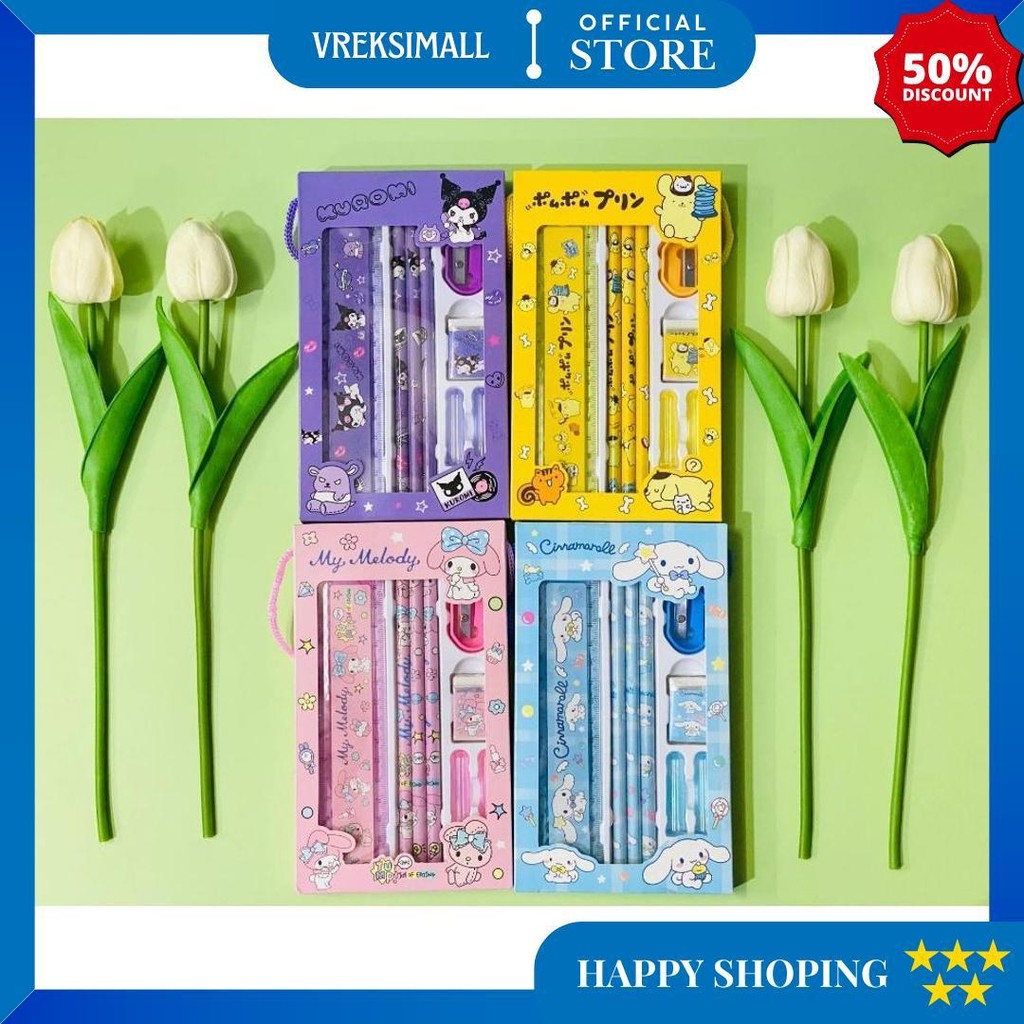 

(Yunita) (8Pcs) Set Alat Tulis Sanrio /Alat Tulis 8 In 1 Pensil Penghapus Penggaris Rautan Cinnamorooll Kuromi Melody/ Kado Anak Sekolah D Sale