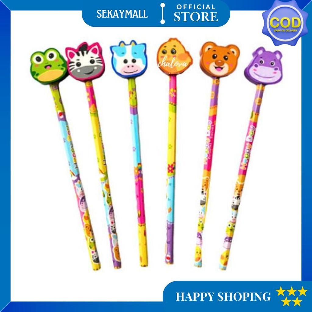 

[Pak] Pensil 2B+Stip Big / Pensil Big Karakter Lucu Dan Penghapus / Pensil Big 888 Isi 24 Pcs D Best Seller