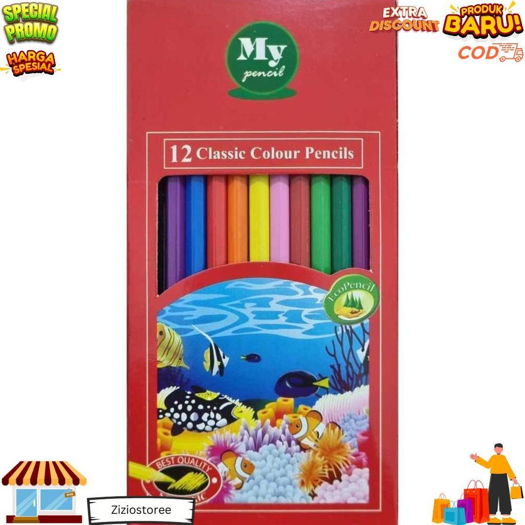 

Pensil 12 Warna Panjang My Pencil / Color Pencil Paper Box Classic / Coloring Set Anak Anak D Sale