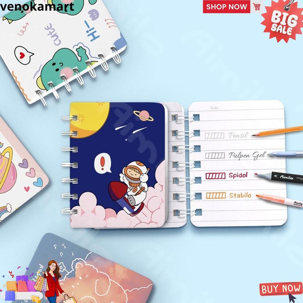 

Aimilo - Notebook Mini A7 Lucu Buku Tulis Scrapbook Mini Buku Notes Kecil Alat Tulis Sekolah D Sale