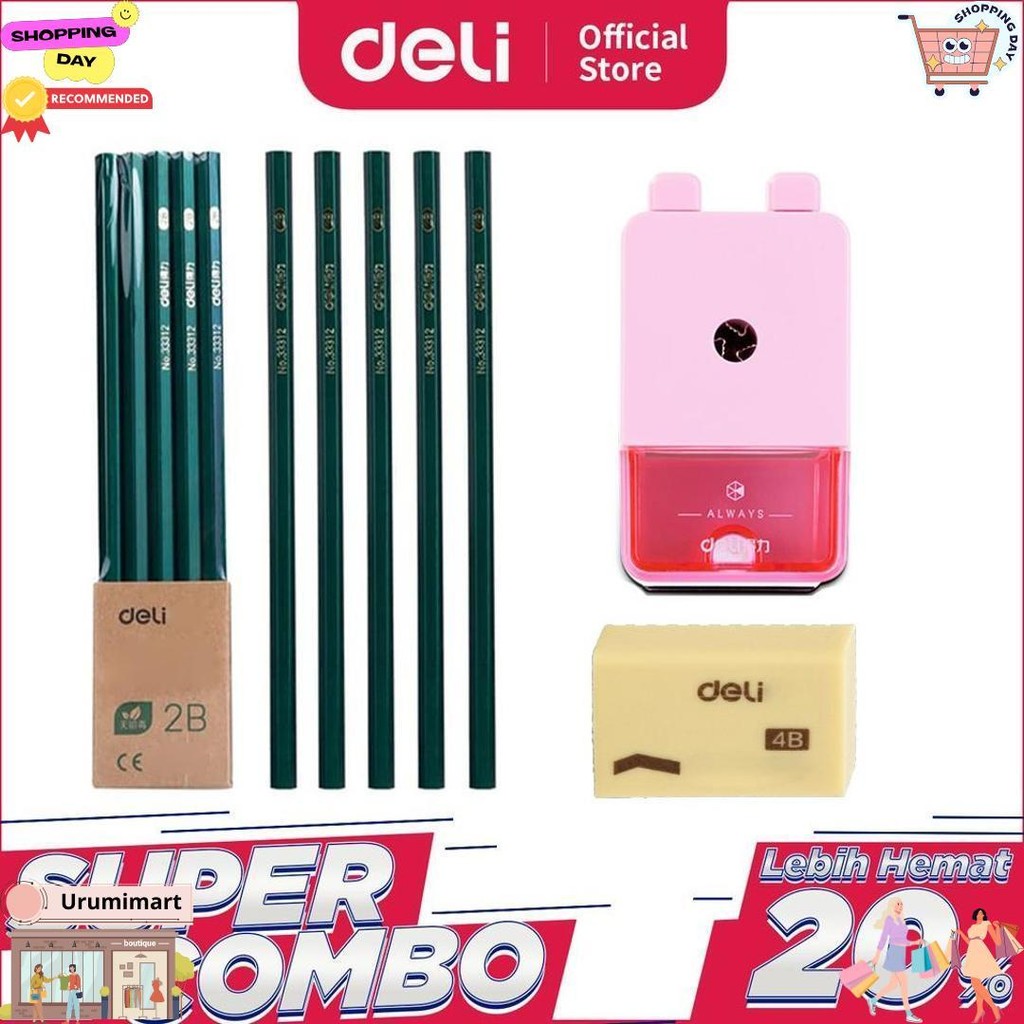 

Deli Combo Set 2 - 10Pcs Pensil 2B + 3Pcs Penghapus + Rautan Putar D Gratis Ongkir