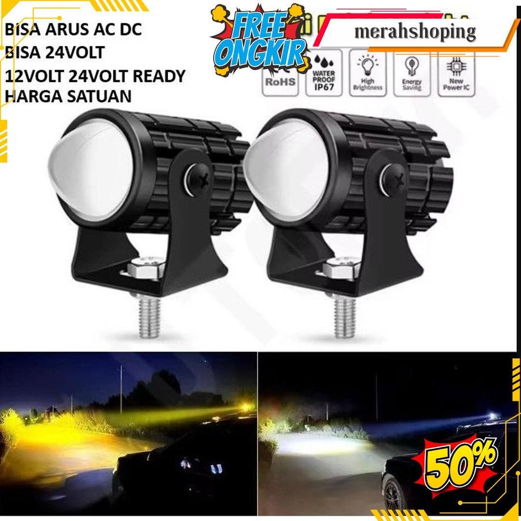 Lampu Tembak Sorot Mini 2 Warna Ac Dc Motor Mobil Truk Super Bright Terlaris