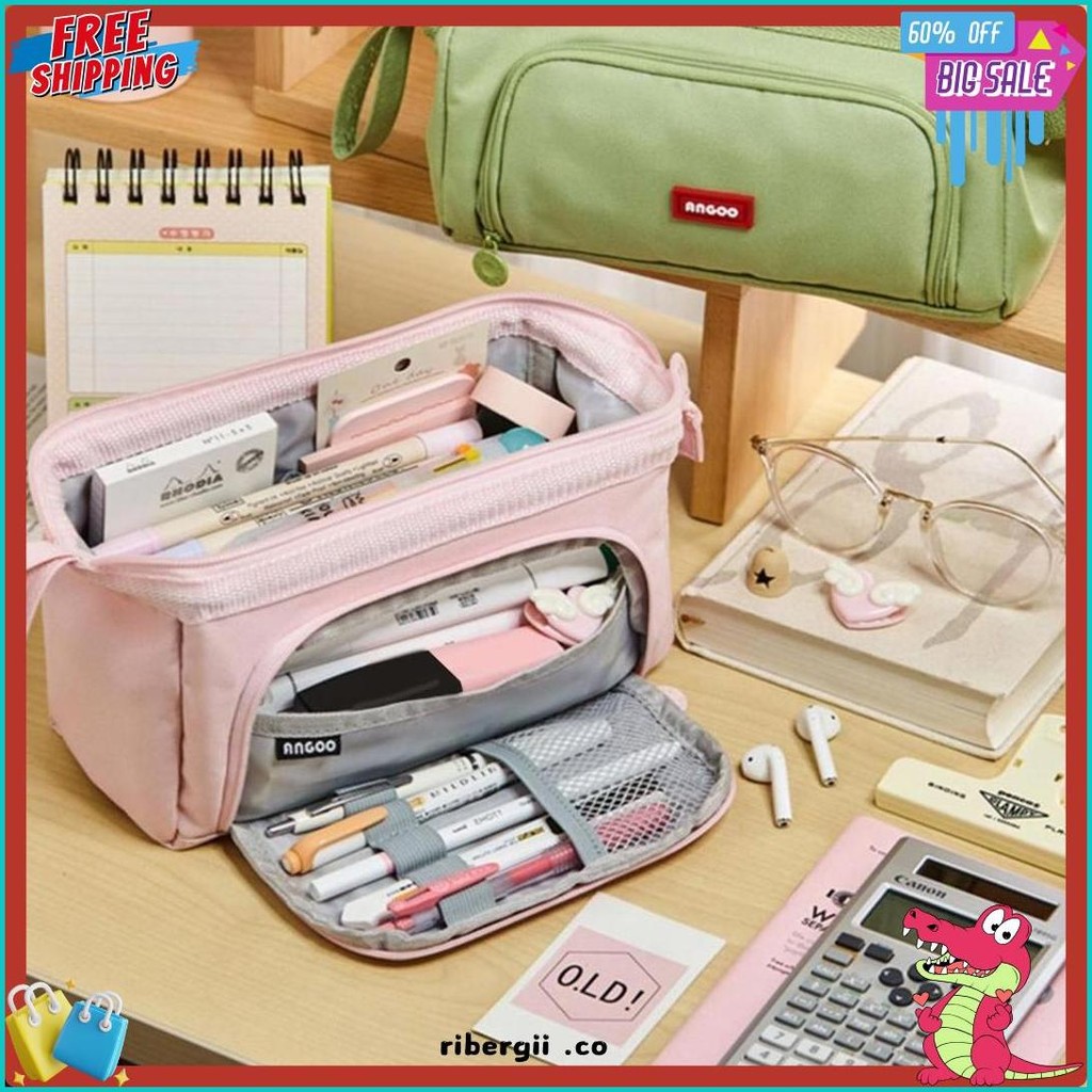 

[Cod] Angoo Super Large Capacity Pencil Case Kawaii Korean Pencil Cases Aesthetic Stationery Office Desk Storage Bag For Girls School Supplies Diskon
