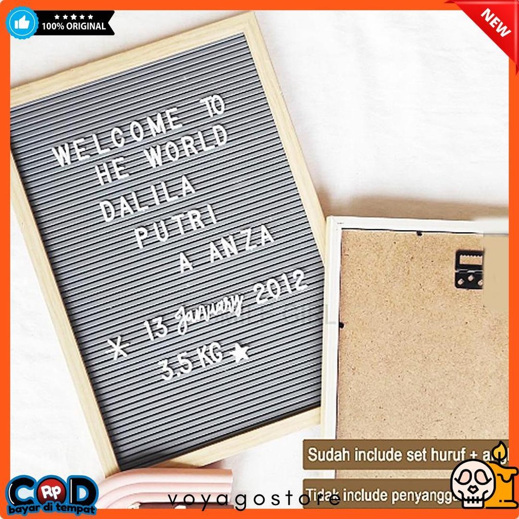 

Letter Board Baby Include Huruf/ Felt Letter Board Set / Letter Board/Papan Nama Bayi /Papan Menu / Dekorasi Rumah Viral 30*40 Cm Terlaris! Produk Ini Banyak Dicari