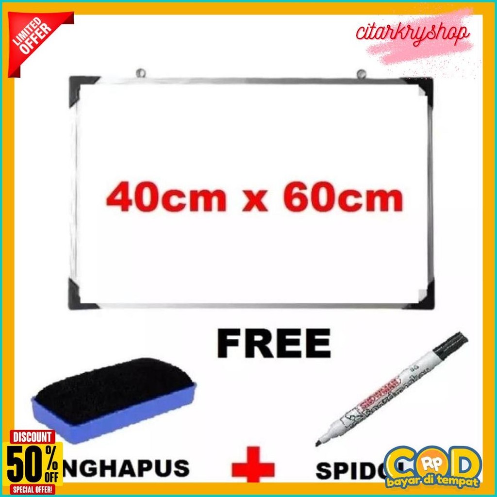 

Papan Tulis Whiteboard 40 X 60 Cm Gratis Spidol Dan Penghapus List Alumunium Terlaris Flash Sale! Diskon Hingga 70%