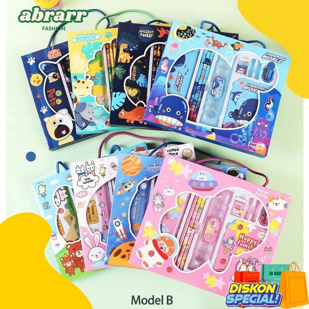 

Alat Tulis Set Paket Komplit 7 In 1 / Stationery Complete Lengkap / Kotak Pensil Anak / Souvenir Hadiah Kado / Sekolah Karakter Kartun Lucu Animal Hewan / Perlengkapan Tulis / Tempat Pensil Diskon