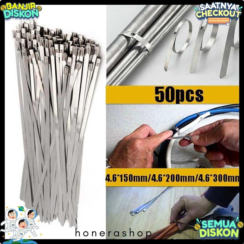 

50Pcs 15/20/30Cm Kabel Ties Stainless Steel Cable Ties Kabel Tis Steel 304 Diskon Setengah Harga