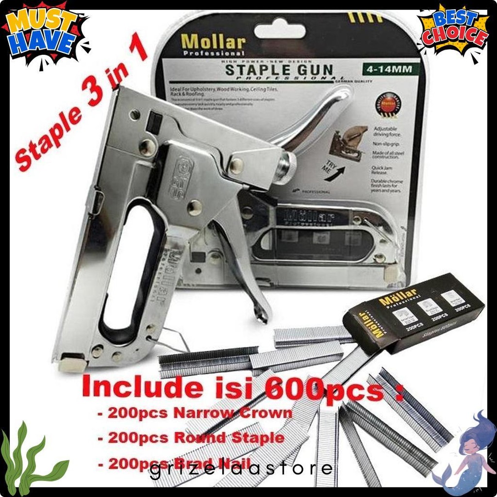 

Gun Tacker Alat Staples Dan Paku Tembak 3In1 / Staple Gun Mollar 4-14Mm / Stapler Tembak Manual Diskon