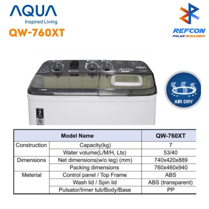 Murah Mesin Cuci AQUA QW 760XT / QW760XT / QW760 2 Tabung 7Kg Hijab Series Non COD