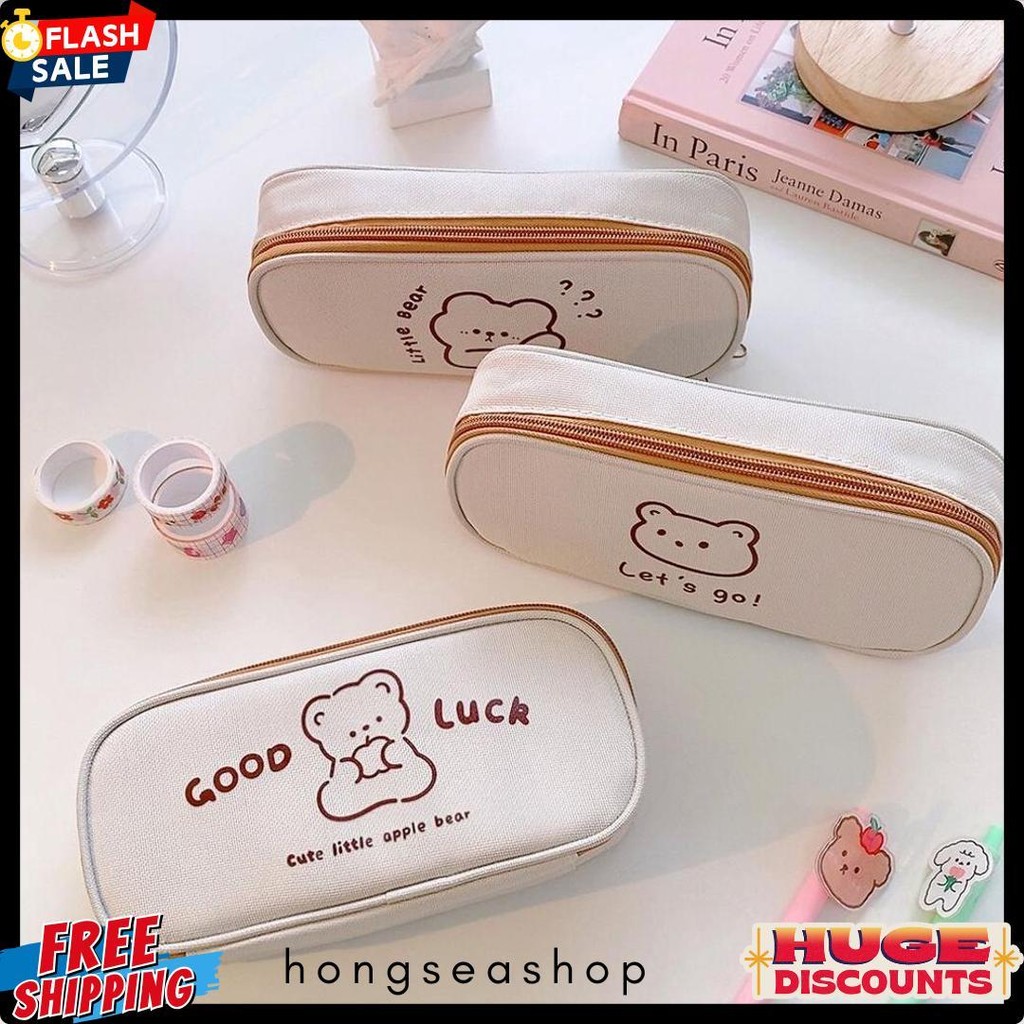

[Miloli] Kotak Pensil Bear Cartoon Kanvas Minimalis Aesthetic Korean Style Stationery - F0204 Diskon Setengah Harga