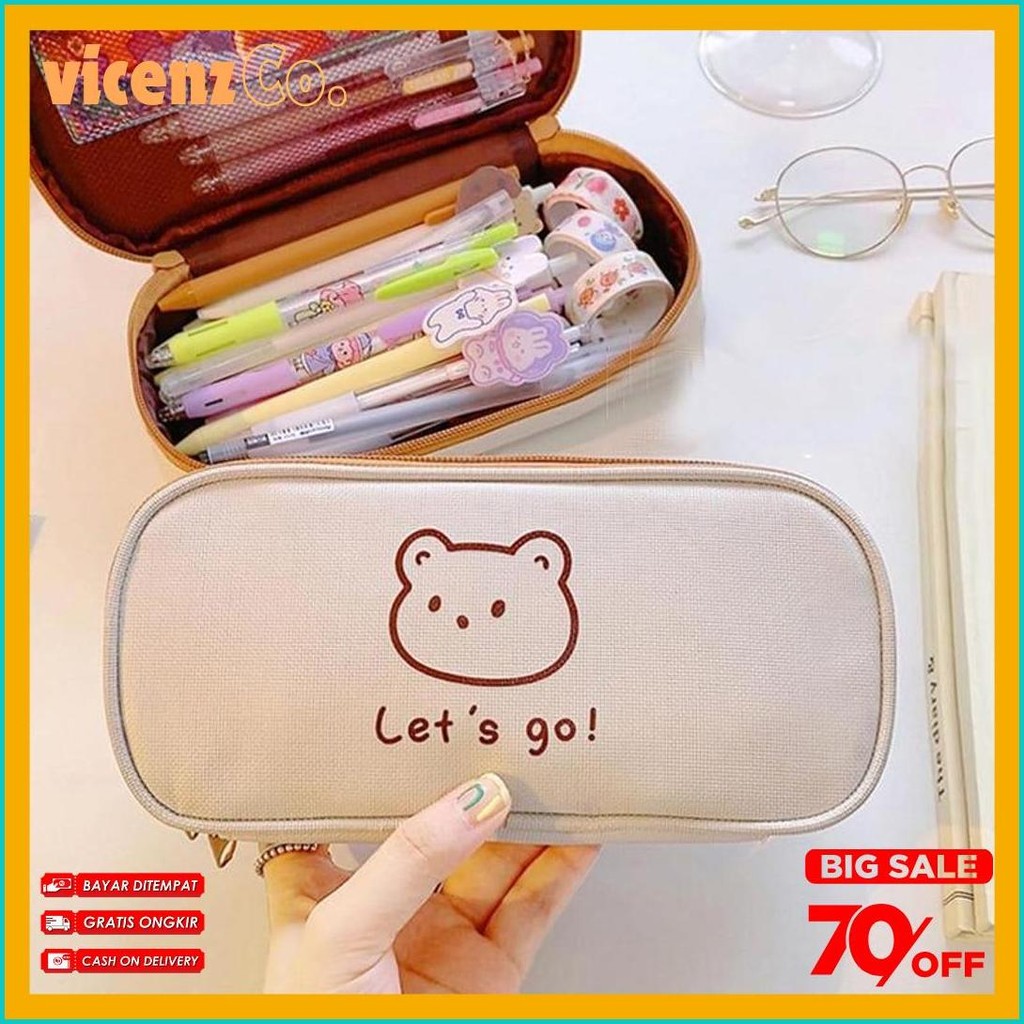 

[Miloli] Kotak Pensil Bear Cartoon Kanvas Minimalis Aesthetic Korean Style Stationery - F0204 Terlengkap Dan Termurah