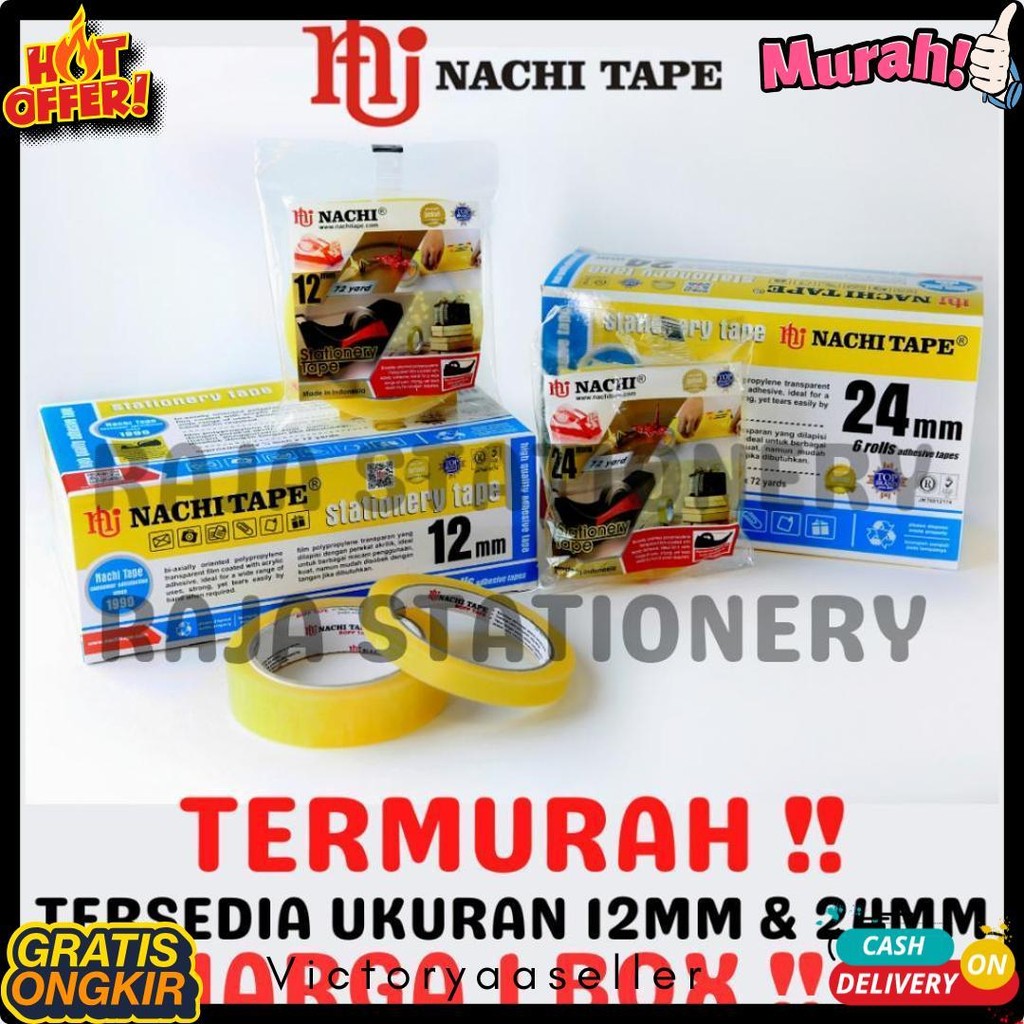 

Nachi Stationery Tape 12Mm 24Mm Selotip Solatip Lakban Solasi Isolasi Nachi [1 Box] Diskon Setengah Harga