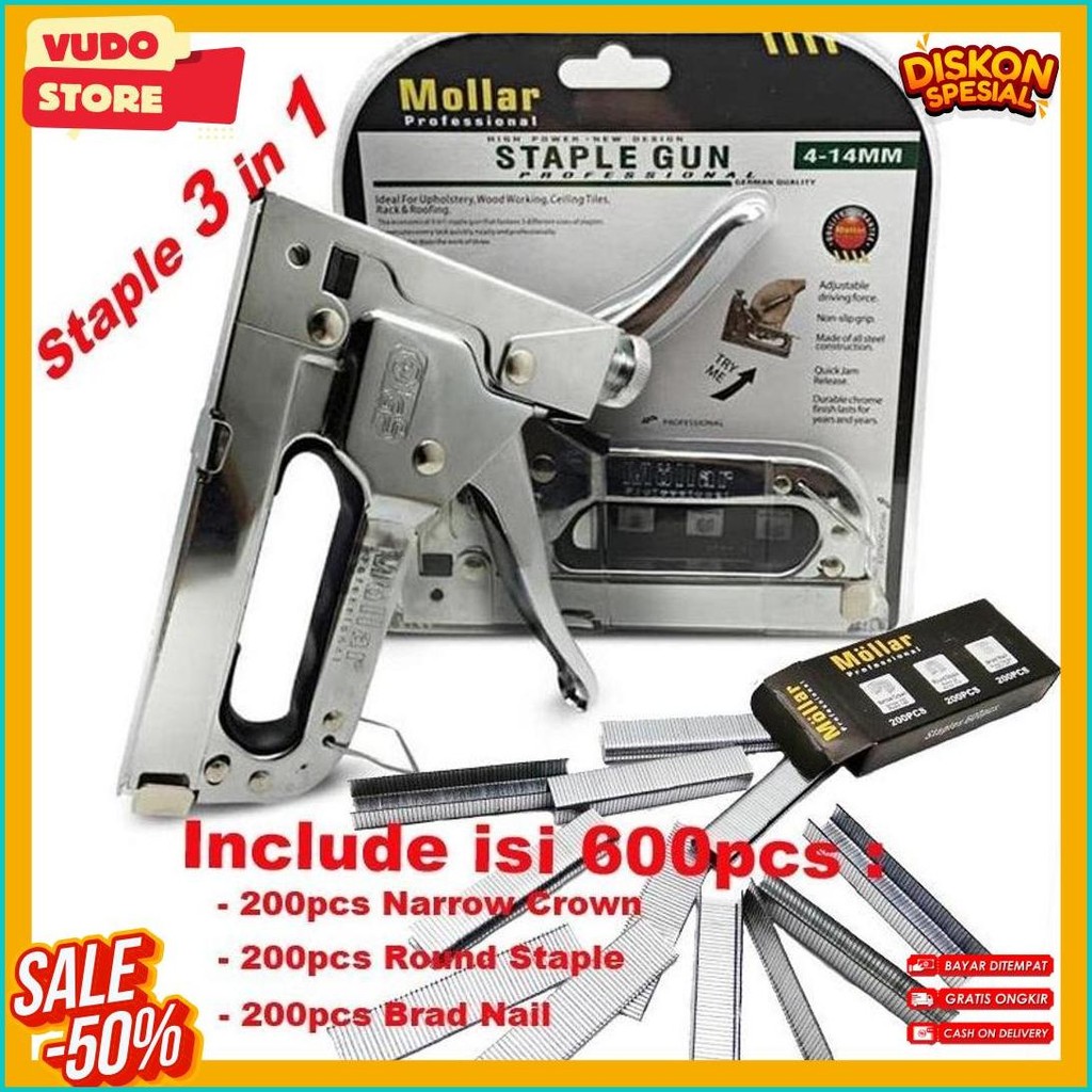 

Gun Tacker Alat Staples Dan Paku Tembak 3In1 / Staple Gun Mollar 4-14Mm / Stapler Tembak Manual Diskon