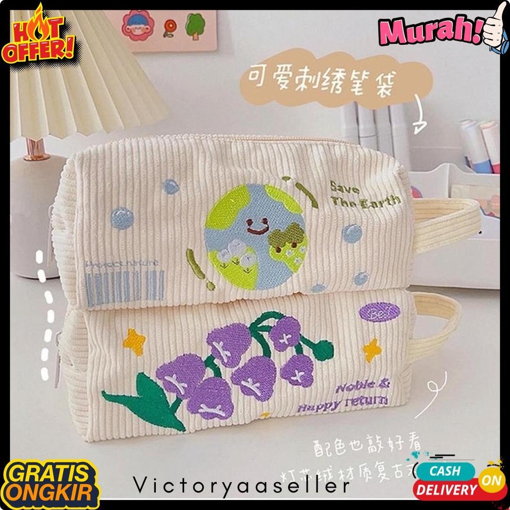 

Kensho Pouch Aesthetic Kain Corduroy Handle Lucu Import / Kotak Pensil Kain / Tempat Makeup / Cute Terlengkap Dan Termurah